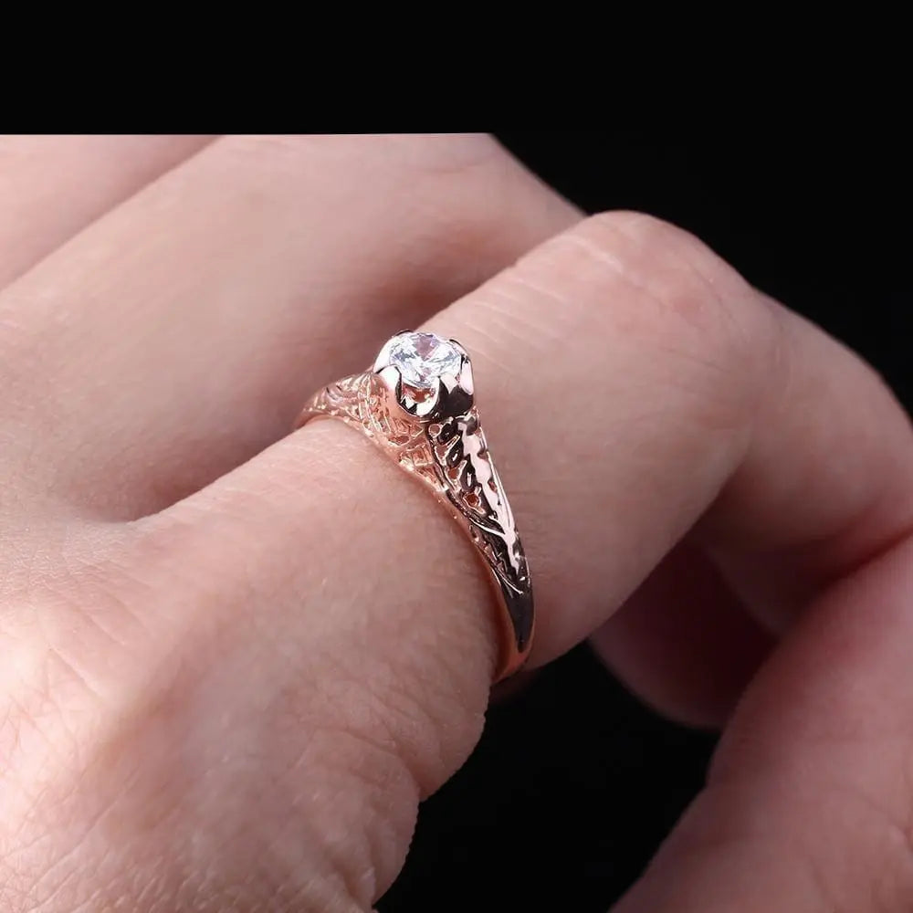 14k Rose Gold Vintage / Unique Moissanite Ring 0.3ct Moissanite Engagement Rings & Jewelry | Luxus Moissanite | Vintage Jewelry Engagement Rings