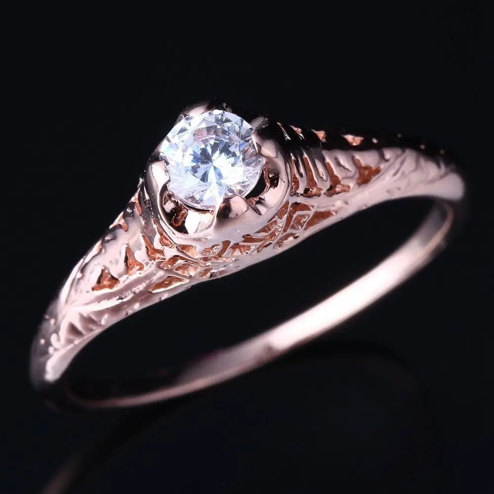 14k Rose Gold Vintage / Unique Moissanite Ring 0.3ct Moissanite Engagement Rings & Jewelry | Luxus Moissanite | Vintage Jewelry Engagement Rings