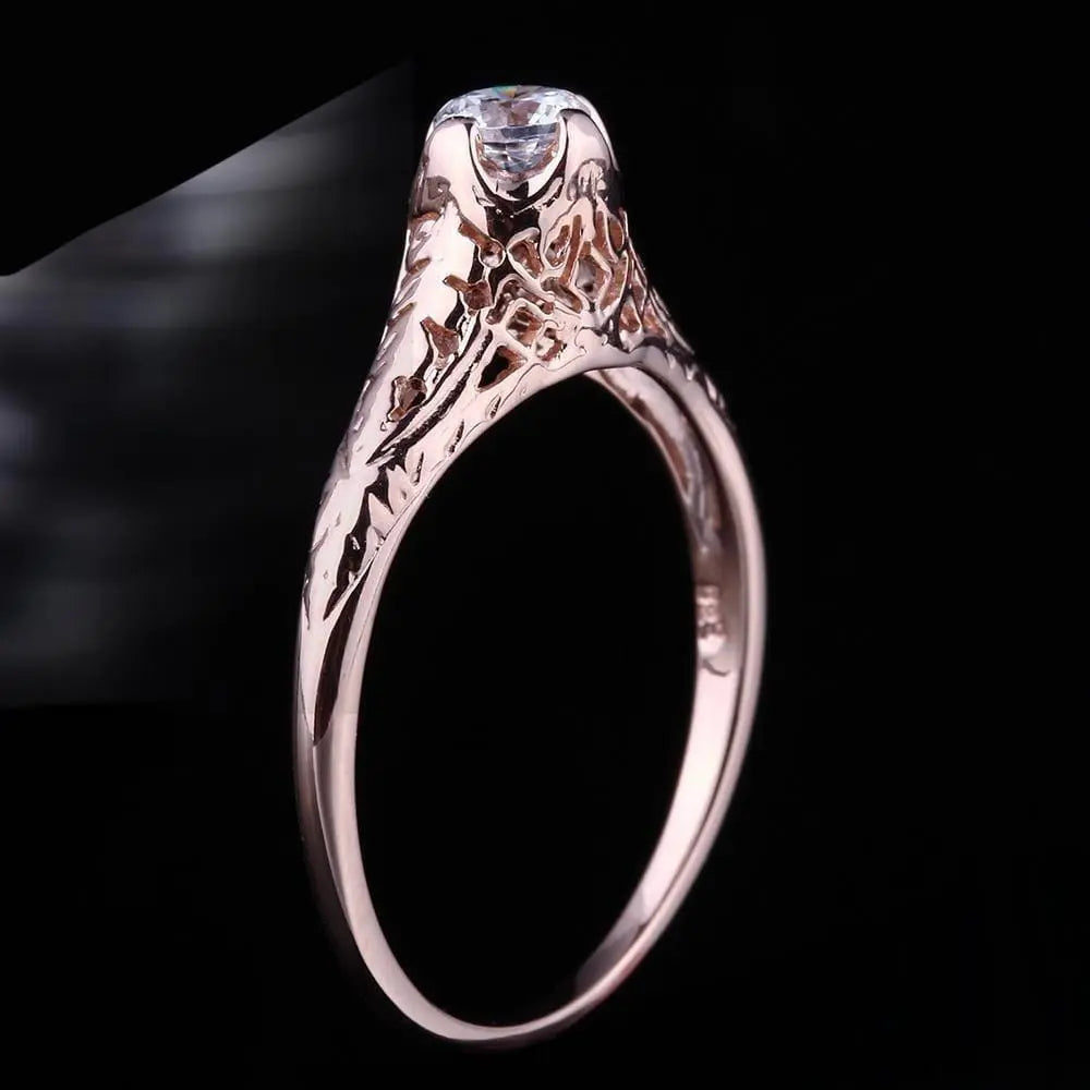 14k Rose Gold Vintage / Unique Moissanite Ring 0.3ct Moissanite Engagement Rings & Jewelry | Luxus Moissanite | Vintage Jewelry Engagement Rings