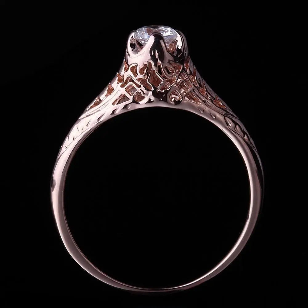 14k Rose Gold Vintage / Unique Moissanite Ring 0.3ct Moissanite Engagement Rings & Jewelry | Luxus Moissanite | Vintage Jewelry Engagement Rings