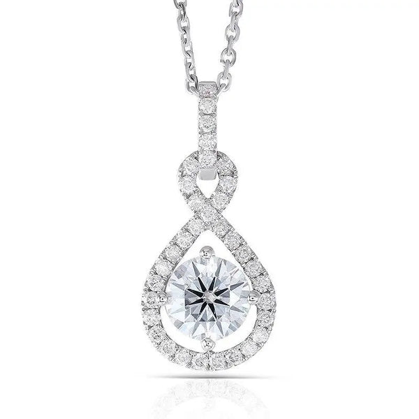 14k White Gold Moissanite Necklace / Pendant 1ct Center Stone Moissanite Engagement Rings & Jewelry | 14k Necklace Chain |Luxus Moissanite