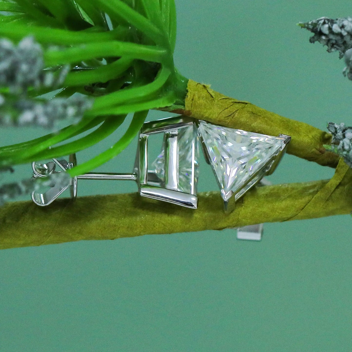 14k White Gold Moissanite Triangle Cut Stud Earrings 3.2ctw Moissanite Engagement Rings & Jewelry | Luxus Moissanite | Cool Earrings Studs