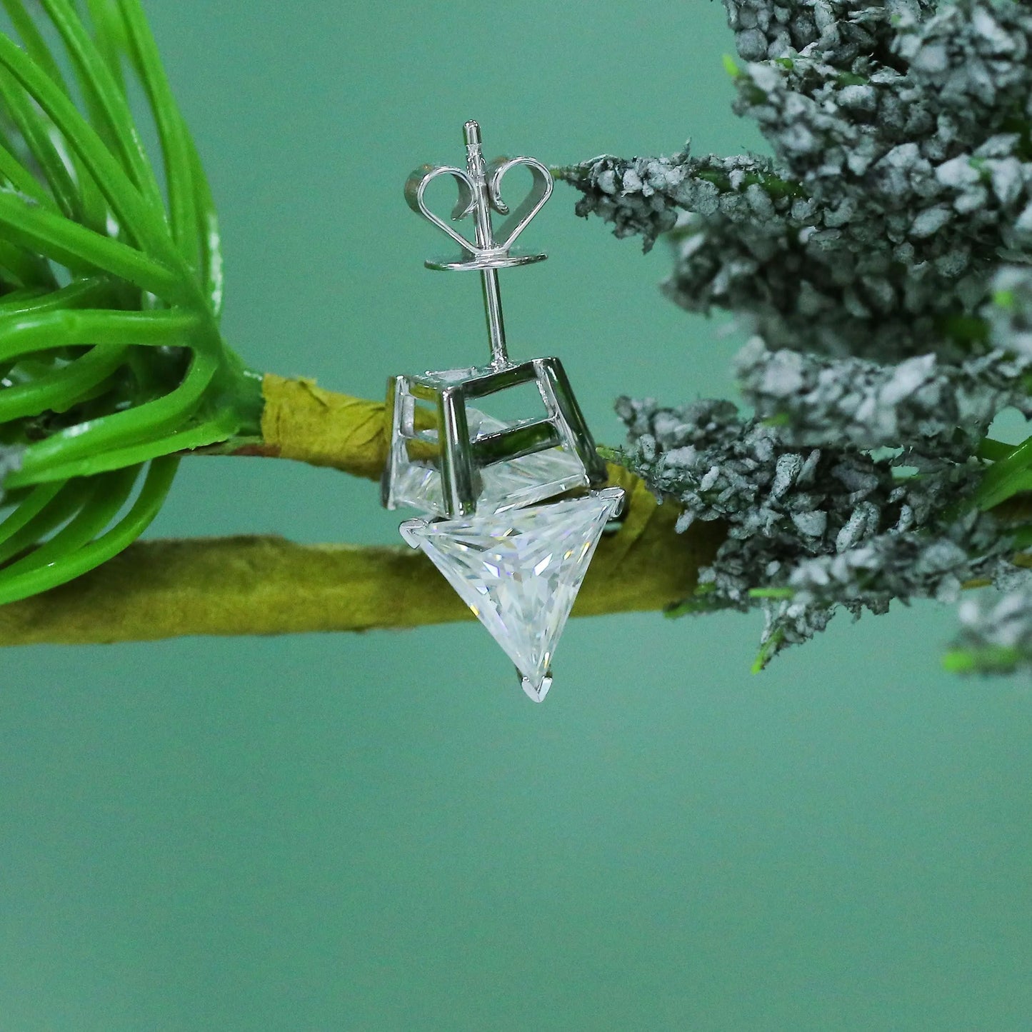 14k White Gold Moissanite Triangle Cut Stud Earrings 3.2ctw Moissanite Engagement Rings & Jewelry | Luxus Moissanite | Cool Earrings Studs
