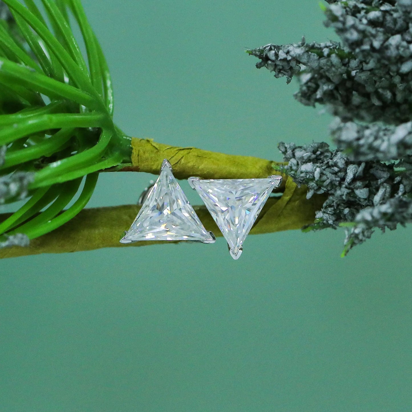 14k White Gold Moissanite Triangle Cut Stud Earrings 3.2ctw Moissanite Engagement Rings & Jewelry | Luxus Moissanite
