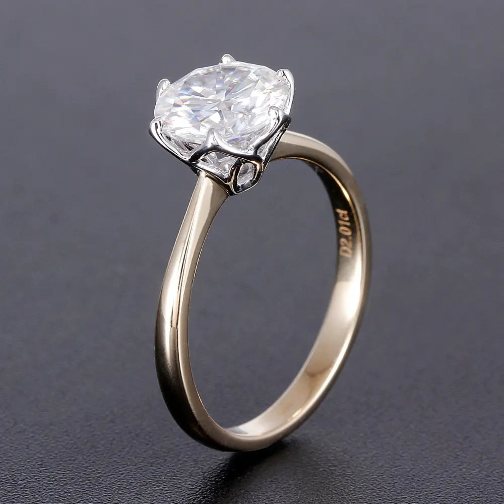 14k Yellow / White Gold Solitaire Moissanite Ring 2ct Moissanite Engagement Rings & Jewelry | Luxus Moissanite 2 Carat Ring
