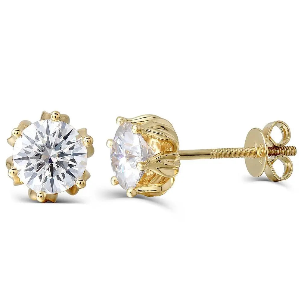 14k Yellow Gold Flower Shaped Stud Moissanite Earrings 2ctw Moissanite Engagement Rings & Jewelry | Luxus Moissanite | Earrings for Sale Online