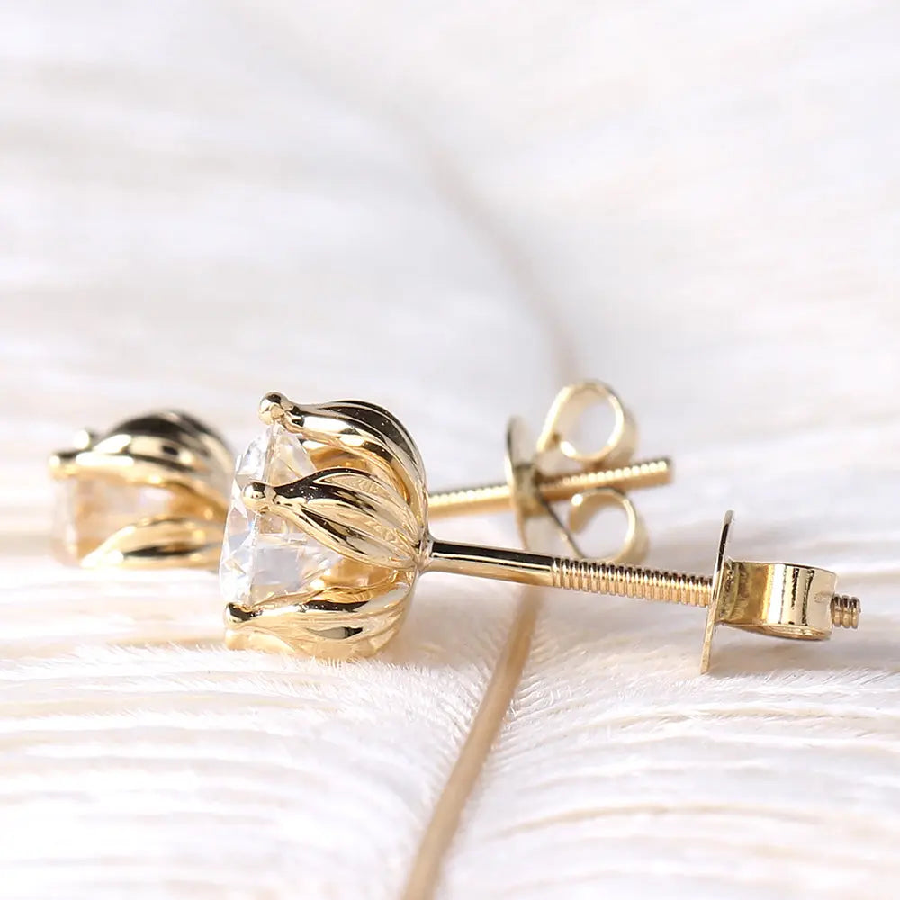 14k Yellow Gold Flower Shaped Stud Moissanite Earrings 2ctw Moissanite Engagement Rings & Jewelry | Luxus Moissanite | Earrings for Sale Online
