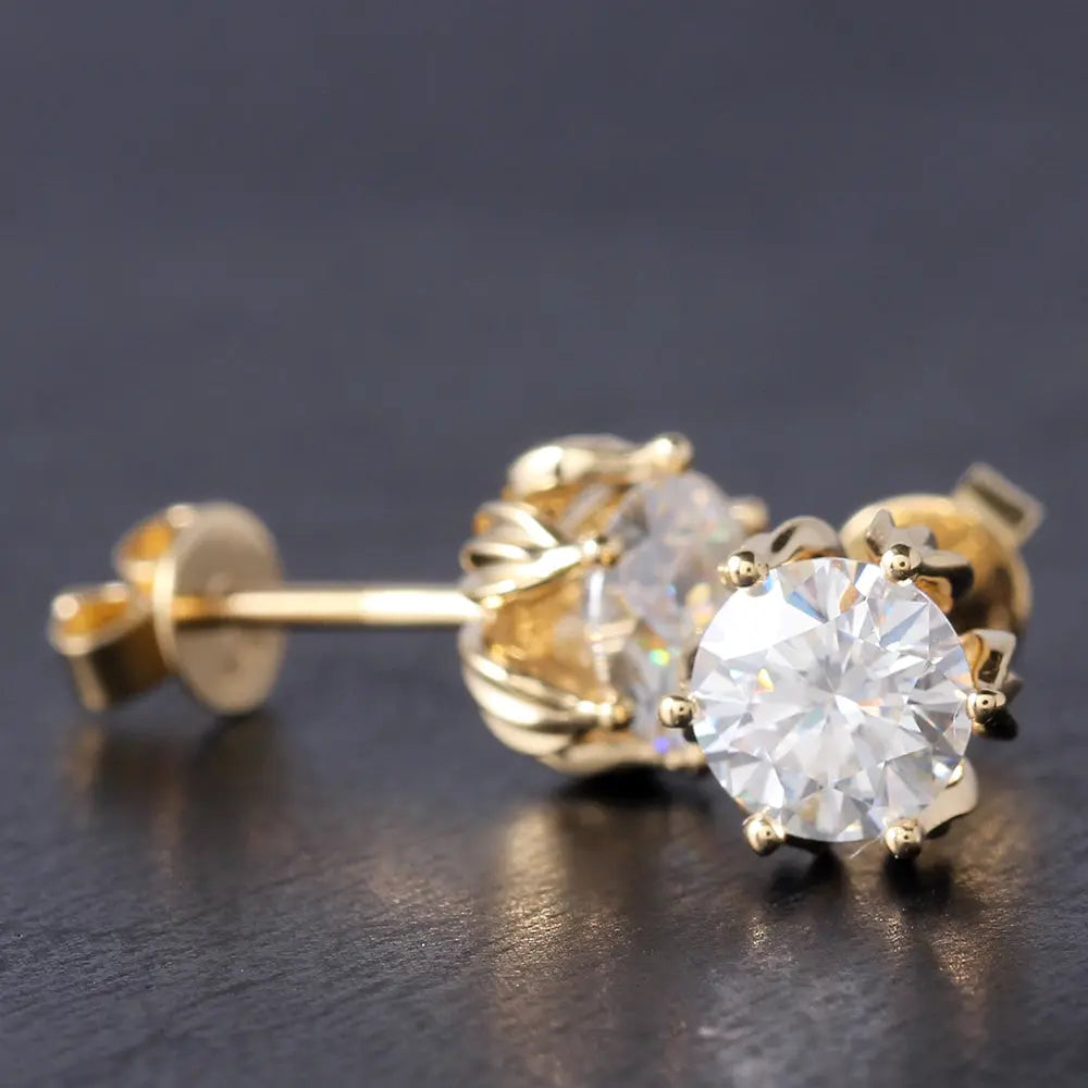 14k Yellow Gold Flower Shaped Stud Moissanite Earrings 2ctw Moissanite Engagement Rings & Jewelry | Luxus Moissanite | Earrings for Sale Online