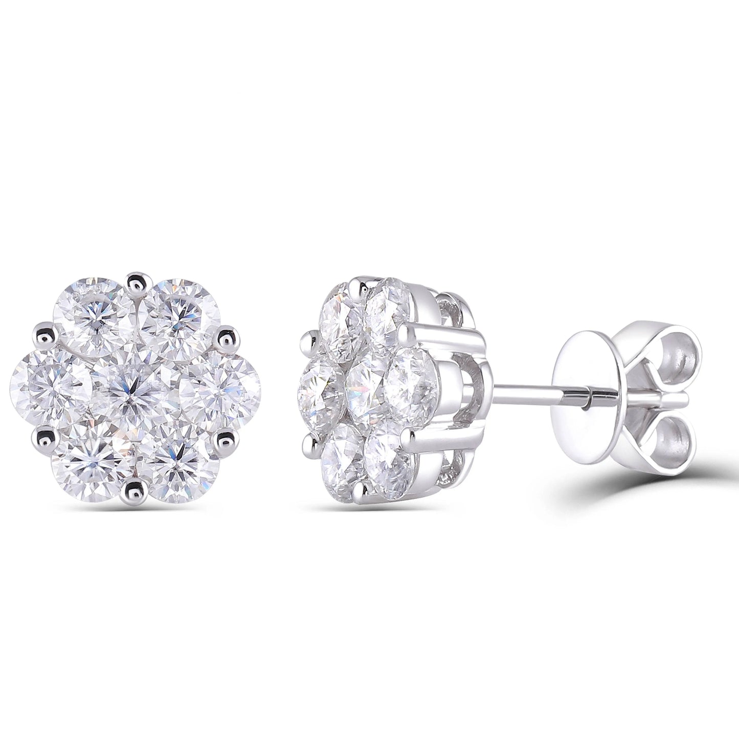 18k White Gold Halo Stud Moissanite Earrings 1.65ctw Moissanite Engagement Rings & Jewelry | Best Unique Earrings | Luxus Moissanite