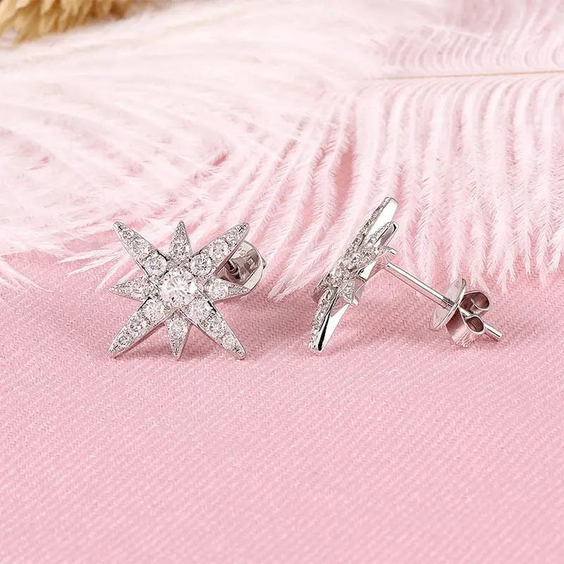 18k White Gold Star Moissanite Stud Earrings Moissanite Engagement Rings & Jewelry | Fashion Jewelry Earrings | Luxus Moissanite