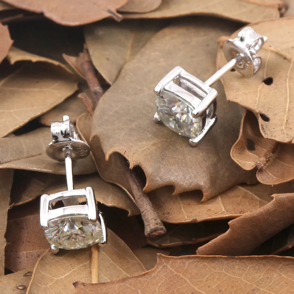Platinum Plated Silver Cushion Cut Stud Moissanite Earrings 2ctw Moissanite Engagement Rings & Jewelry | Platinum Plated Jewelry | Luxus Moissanite