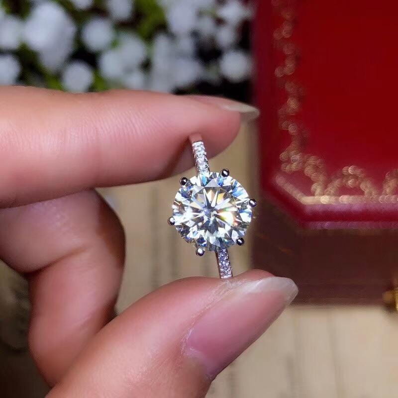 Platinum Plated Silver Moissanite Ring 1ct, 2ct, 3ct Options Moissanite Engagement Rings & Jewelry | Luxus Moissanite Engagement Ring 1 Carat