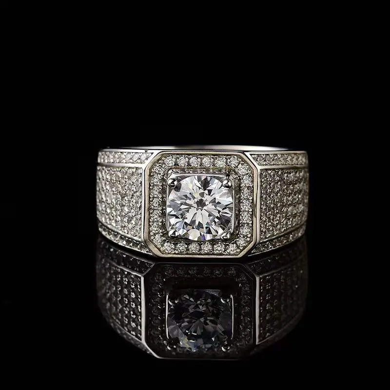 Silver Men's Moissanite Engagement Ring 1 - 3ct Center Stone Moissanite Engagement Rings & Jewelry - engagement ring for man | Luxus Moissanite