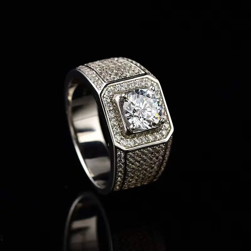 Silver Men's Moissanite Engagement Ring 1 - 3ct Center Stone Moissanite Engagement Rings & Jewelry - engagement ring for man | Luxus Moissanite