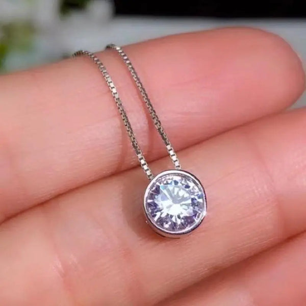 White / Rose Gold Plated Silver Moissanite Necklace Bezel 1.2ct Hidden