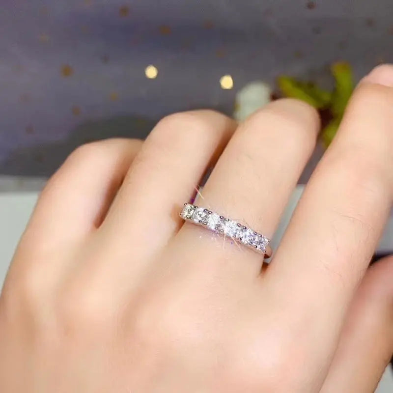 White Gold Plated Silver 6 Stone Moissanite Anniversary Ring 0.67ct Total Moissanite Engagement Rings & Jewelry | Luxus Moissanite | Beautiful Anniversary Ring
