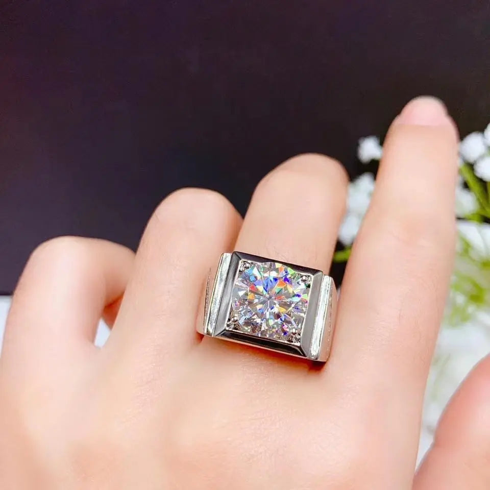 White Gold Plated Silver Wide Band Moissanite Ring 5ct Stone Moissanite Engagement Rings & Jewelry | Luxus Moissanite | Most Beautiful Wedding Ring Ever