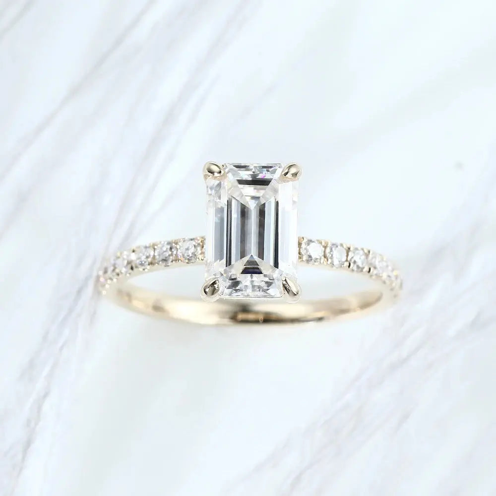 10K YELLOW GOLD EMERALD CUT MOISSANITE ENGAGEMENT RING 2CT Moissanite Engagement Rings & Jewelry | Luxus Moissanite | Emerald Cut Yellow Gold Engagement Rings