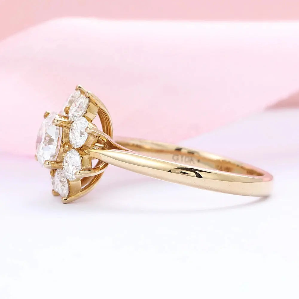 10K YELLOW GOLD MOISSANITE HALO ENGAGEMENT RING 1CT Moissanite Engagement Rings & Jewelry | Luxus Moissanite