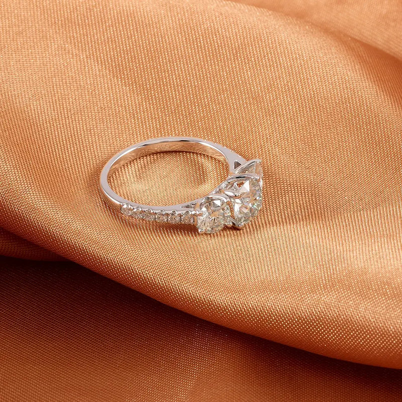 10k White Gold 3 Stone Slightly Blue / Turquoise Moissanite Ring 2.24ct Moissanite Engagement Rings & Jewelry | Luxus Moissanite