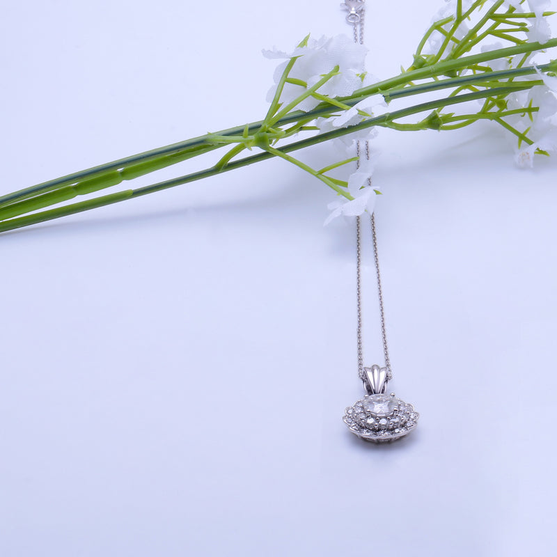 10k White Gold Halo Moissanite Necklace / Pendant 2ctw Moissanite Engagement Rings & Jewelry | Luxus Moissanite