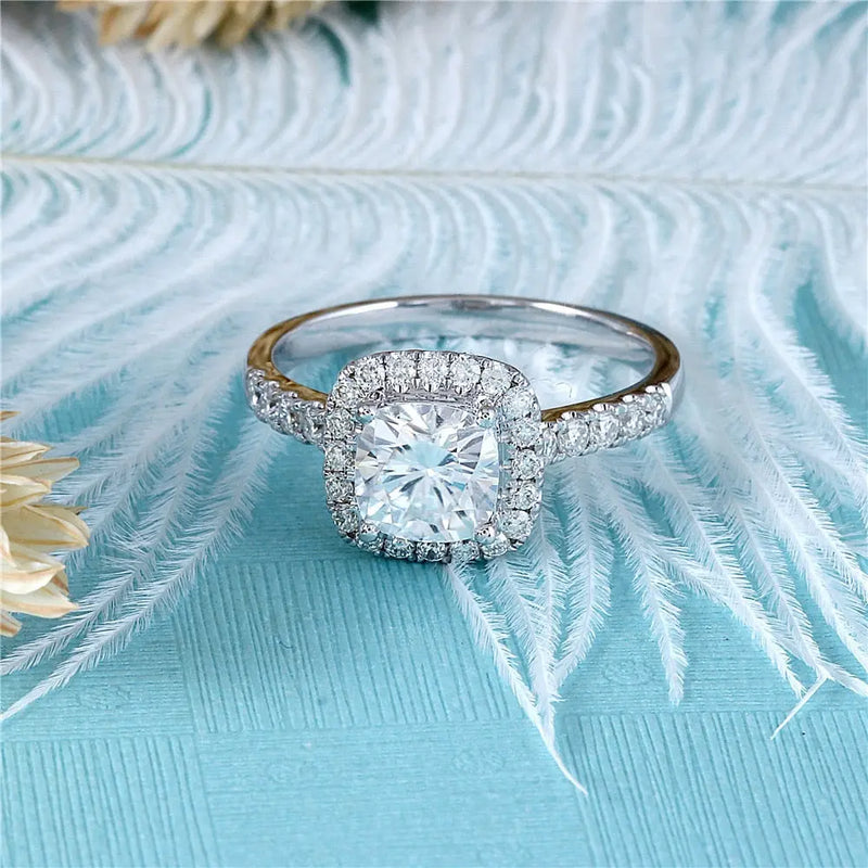 10k White Gold Halo Moissanite Ring 1.4ct Total Moissanite Engagement Rings & Jewelry | Luxus Moissanite