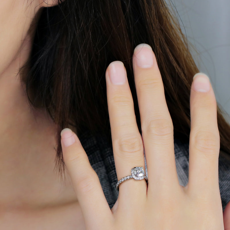10k White Gold Halo Moissanite Ring 1ct Center Stone Moissanite Engagement Rings & Jewelry | engagement ring 10K |Luxus Moissanite
