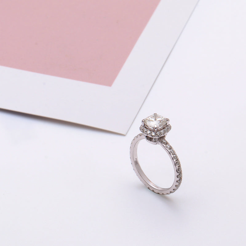 10k White Gold Halo Moissanite Ring 1ct Center Stone Moissanite Engagement Rings & Jewelry | engagement ring 10K | Luxus Moissanite