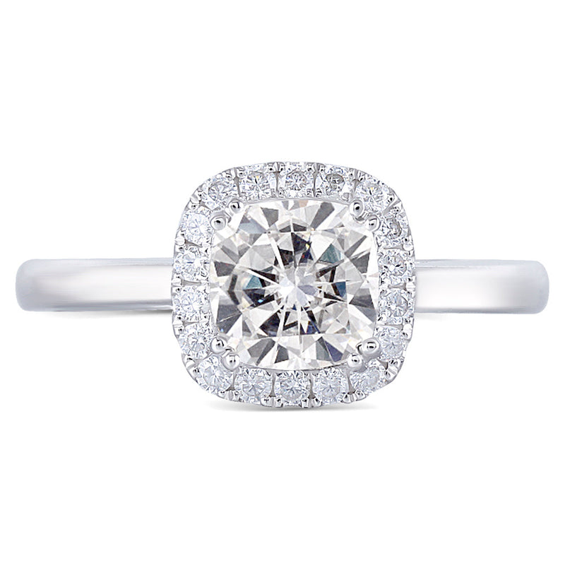 10k White Gold Halo Moissanite Ring 1ct Center Stone Moissanite Engagement Rings & Jewelry | Luxus Moissanite