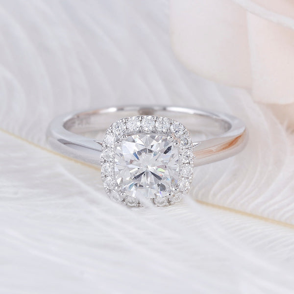 10k White Gold Halo Moissanite Ring 1ct Center Stone Moissanite Engagement Rings & Jewelry | Luxus Moissanite