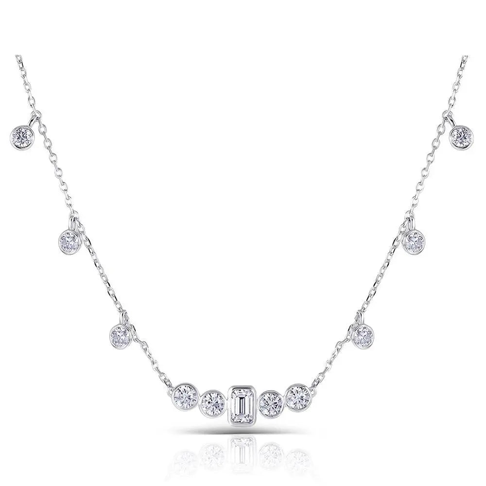 10k White Gold Moissanite Necklace 0.7ct Emerald Center Stone 2.72ct Total Moissanite Engagement Rings & Jewelry | Emerald Stone Necklace | Luxus Moissanite