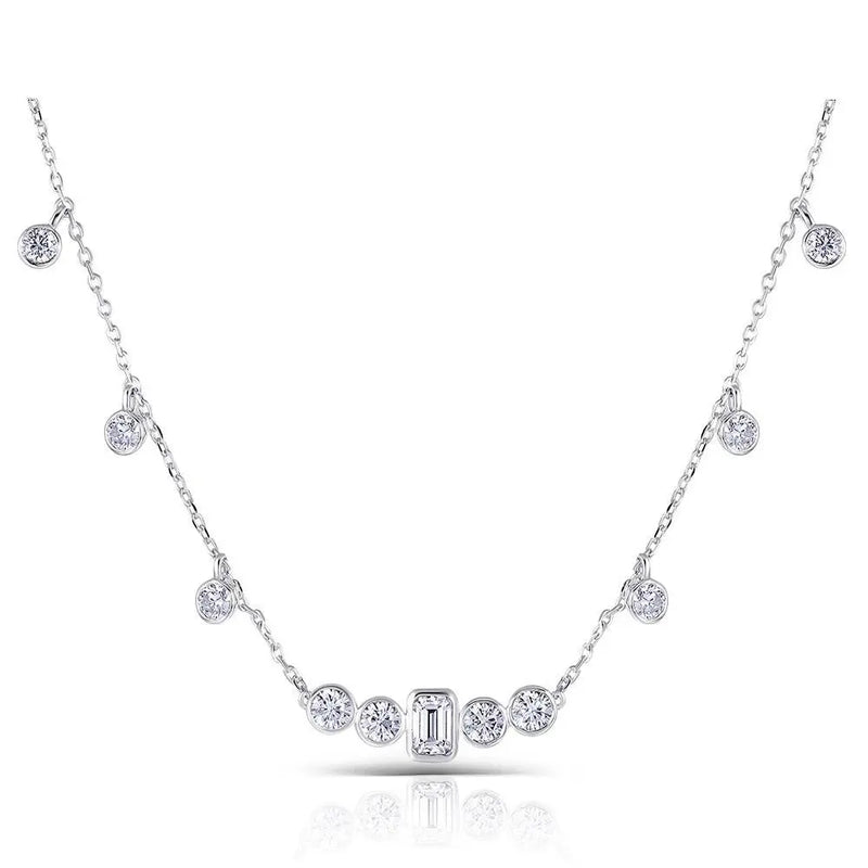 10k White Gold Moissanite Necklace 0.7ct Emerald Center Stone 2.72ct Total Moissanite Engagement Rings & Jewelry | Luxus Moissanite