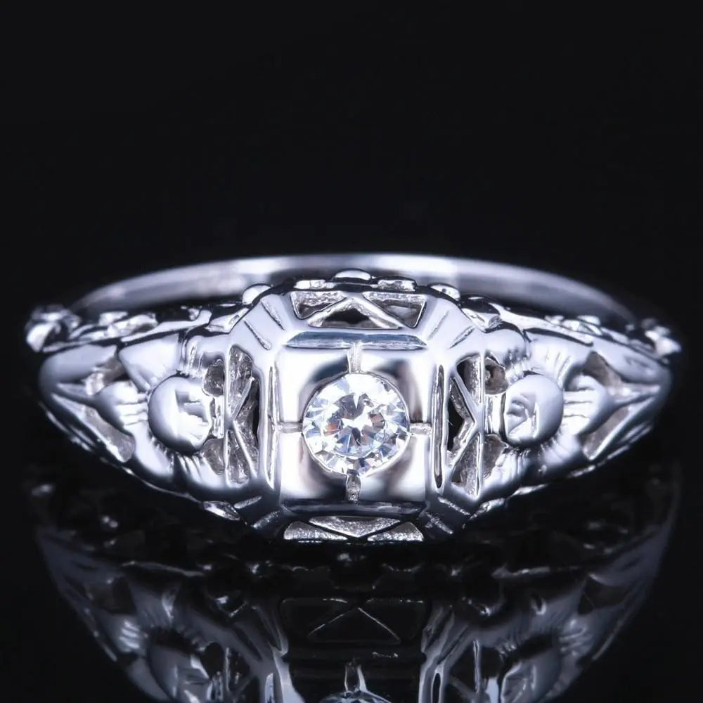 10k White Gold Vintage / Unique Moissanite Ring 0.1ct Moissanite Engagement Rings & Jewelry | Luxus Moissanite | Engagement Rings Female