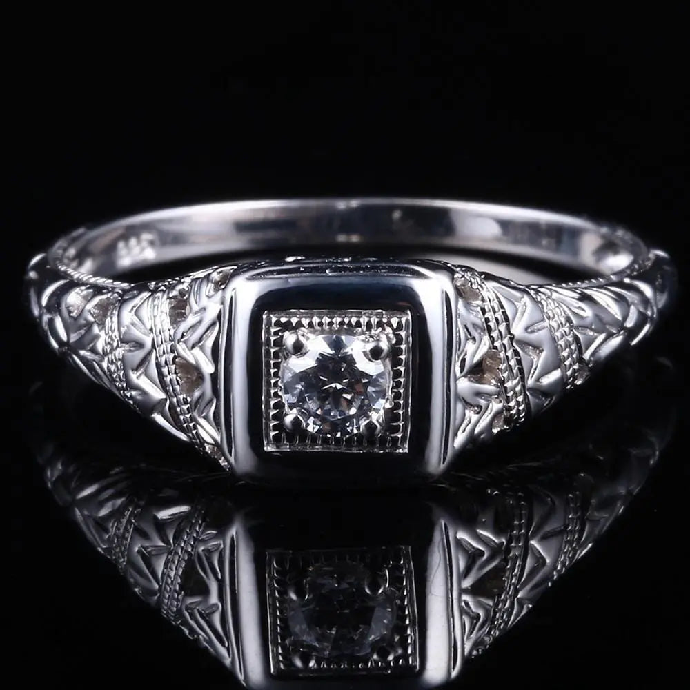 10k White Gold Vintage / Unique Moissanite Ring 0.1ct Moissanite Engagement Rings & Jewelry | Luxus Moissanite | Wedding Ring Vintage