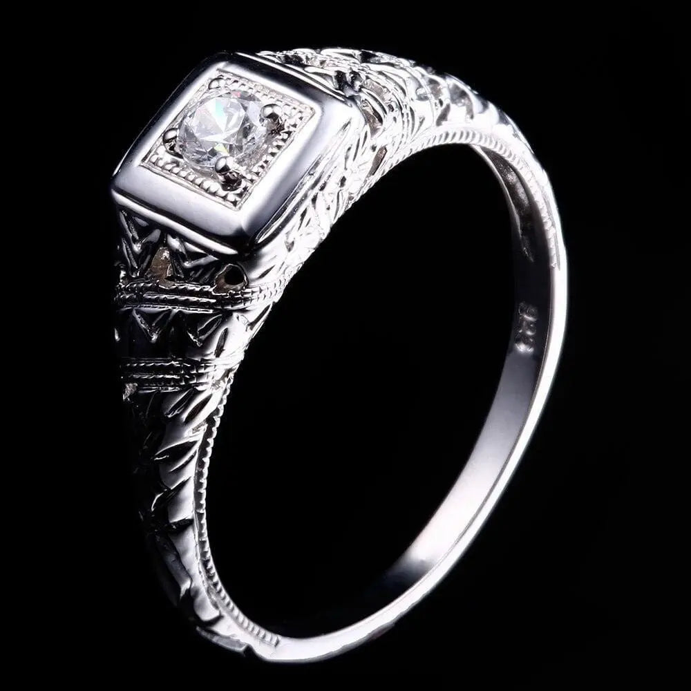 10k White Gold Vintage / Unique Moissanite Ring 0.1ct Moissanite Engagement Rings & Jewelry | Luxus Moissanite | Wedding Ring Vintage
