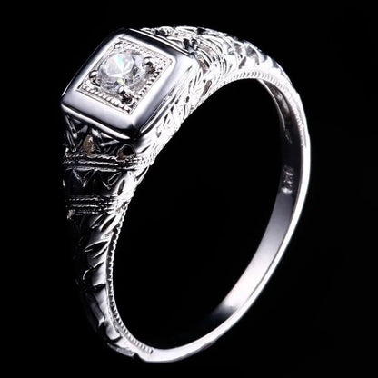 10k White Gold Vintage / Unique Moissanite Ring 0.1ct Moissanite Engagement Rings & Jewelry | Luxus Moissanite | Wedding Ring Vintage