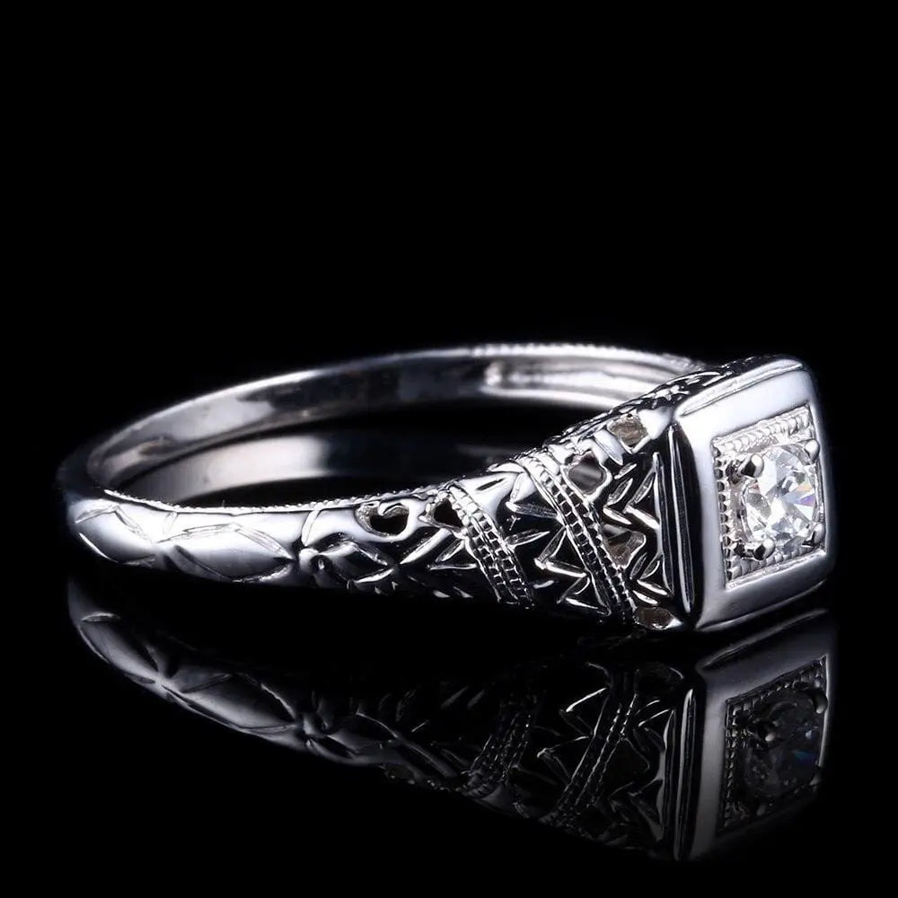 10k White Gold Vintage / Unique Moissanite Ring 0.1ct Moissanite Engagement Rings & Jewelry | Luxus Moissanite | Wedding Ring Vintage