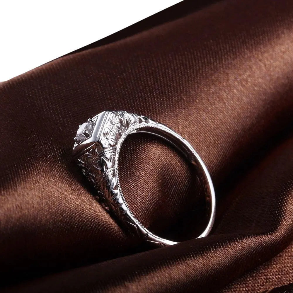 10k White Gold Vintage / Unique Moissanite Ring 0.1ct Moissanite Engagement Rings & Jewelry | Luxus Moissanite | Wedding Ring Vintage