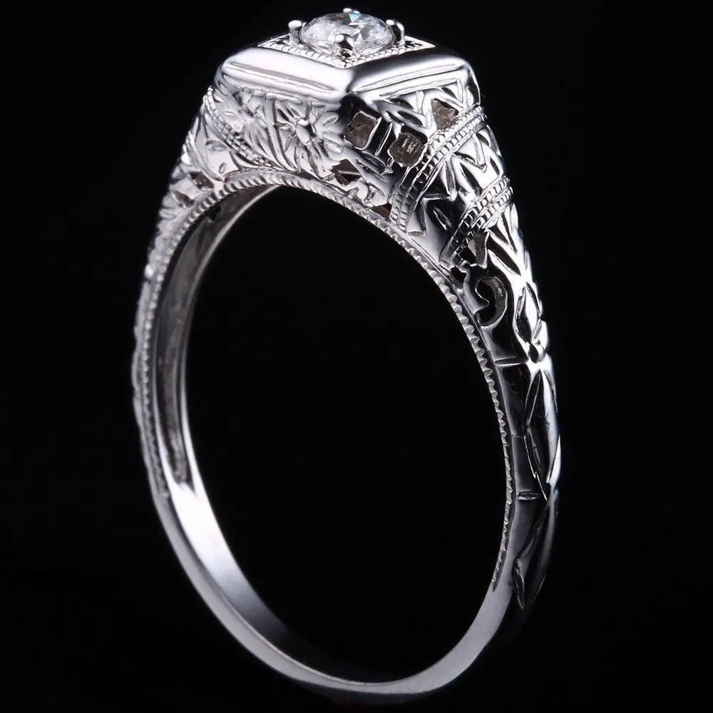 10k White Gold Vintage / Unique Moissanite Ring 0.1ct Moissanite Engagement Rings & Jewelry | Luxus Moissanite | Wedding Ring Vintage
