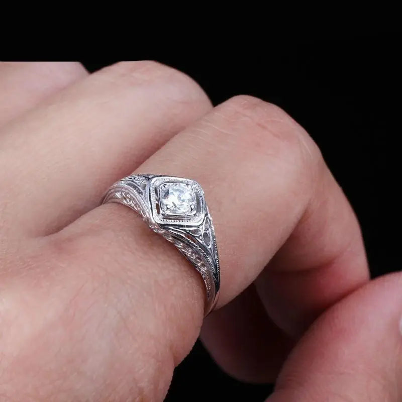 10k White Gold Vintage / Unique Moissanite Ring 0.3ct Moissanite Engagement Rings & Jewelry | Luxus Moissanite