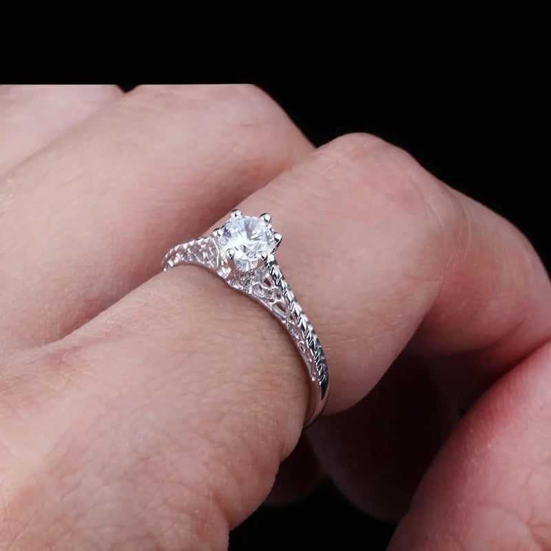 10k White Gold Vintage / Unique Moissanite Ring 0.5ct Moissanite Engagement Rings & Jewelry | Luxus Moissanite