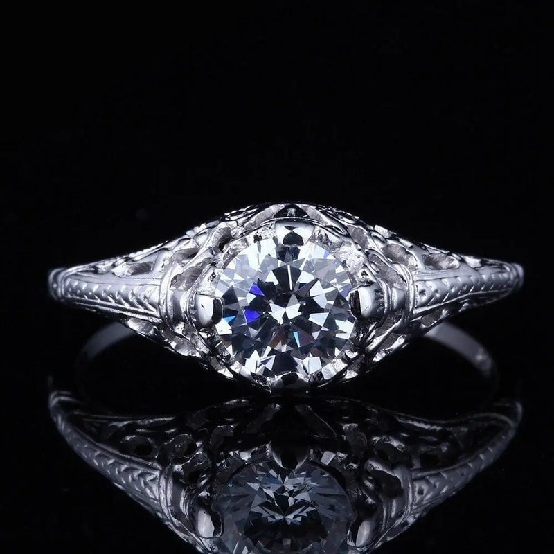 10k White Gold Vintage / Unique Moissanite Ring 0.6ct Moissanite Engagement Rings & Jewelry | Luxus Moissanite