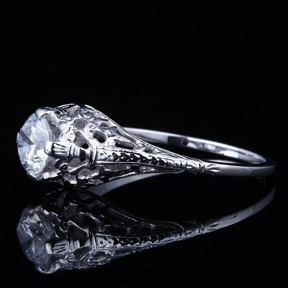 10k White Gold Vintage / Unique Moissanite Ring 0.6ct Moissanite Engagement Rings & Jewelry | Luxus Moissanite