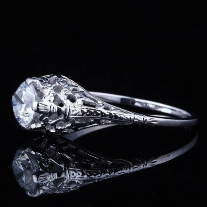 10k White Gold Vintage / Unique Moissanite Ring 0.6ct Moissanite Engagement Rings & Jewelry | Luxus Moissanite