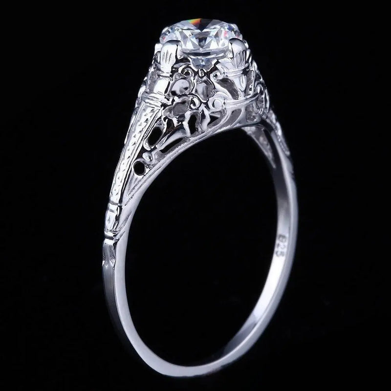 10k White Gold Vintage / Unique Moissanite Ring 0.6ct Moissanite Engagement Rings & Jewelry | Luxus Moissanite