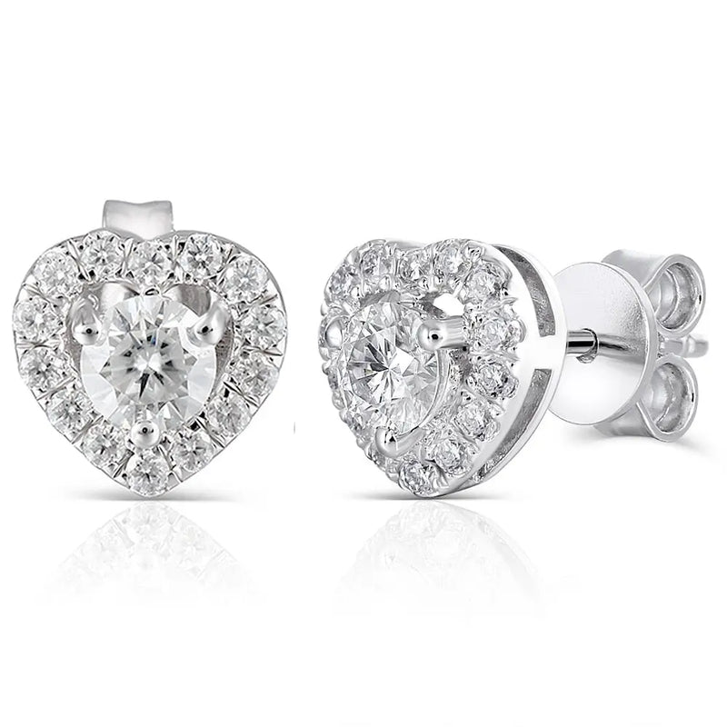 10k White Gold & Platinum Plated Silver Heart Moissanite Earrings 0.78ctw Moissanite Engagement Rings & Jewelry | Luxus Moissanite