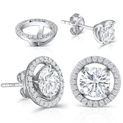 10k White Gold & Silver Moissanite Halo Stud Earrings 2.24ctw Moissanite Engagement Rings & Jewelry | Luxus Moissanite