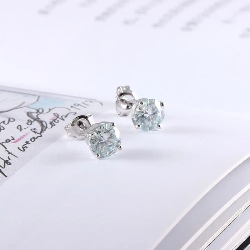 10k White Gold & Silver Stud Slight Blue Moissanite Earrings 2ctw Moissanite Engagement Rings & Jewelry | Luxus Moissanite