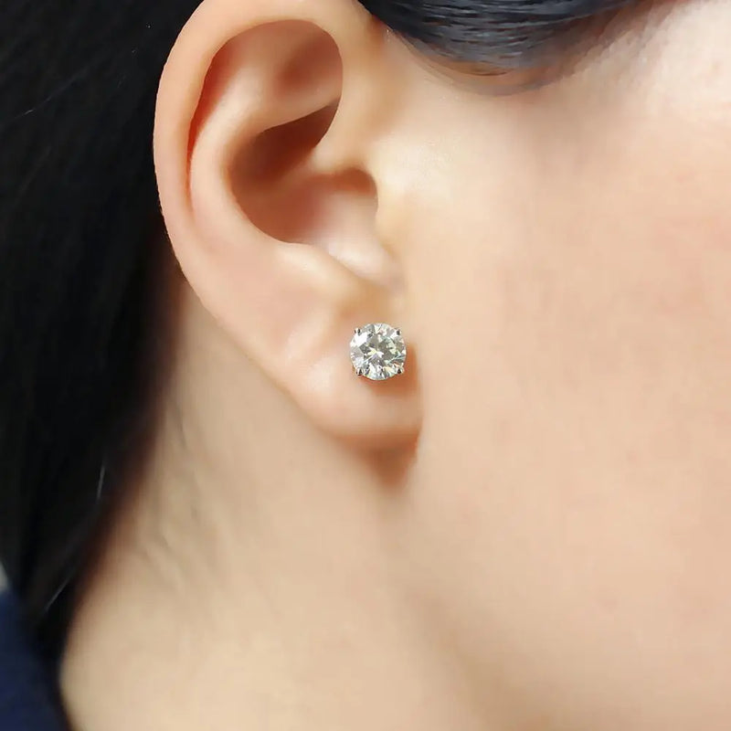 10k White Gold & Silver Stud Slight Blue Moissanite Earrings 2ctw Moissanite Engagement Rings & Jewelry | Luxus Moissanite