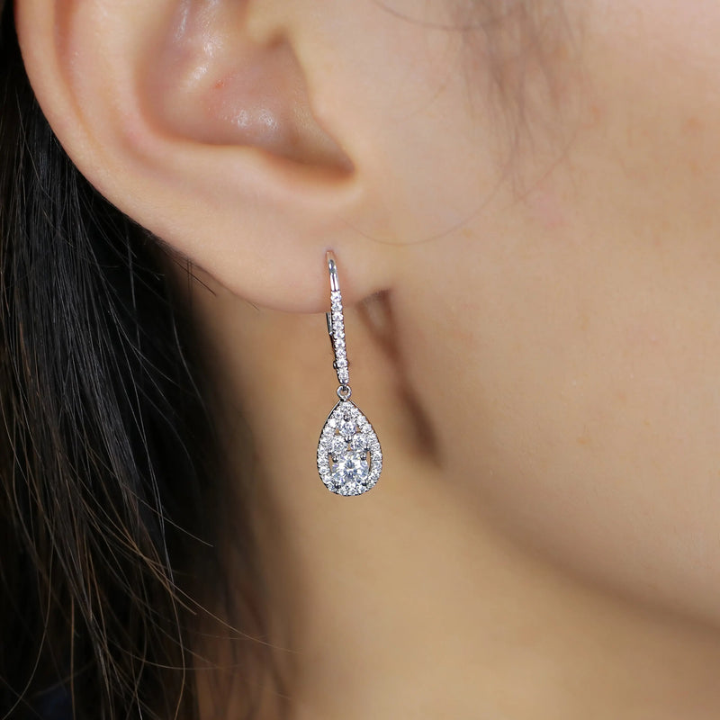 10k White, Yellow, Rose Gold Drop / Dangle Moissanite Earrings 1ctw Moissanite Engagement Rings & Jewelry | Luxus Moissanite